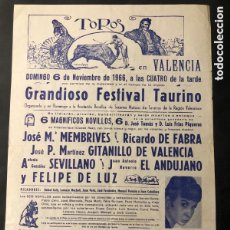 Carteles Toros: CARTEL PLAZA DE TOROS VALENCIA 1966 LINA MORGAN FELIPE DE LUZ GITANILLO DE VALENCIA