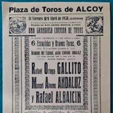Carteles Toros: RW CARTEL TOROS PLAZA ALCOY 21 DE ABRIL 1950 GALLITO ANDALUZ ALBAICIN CC23
