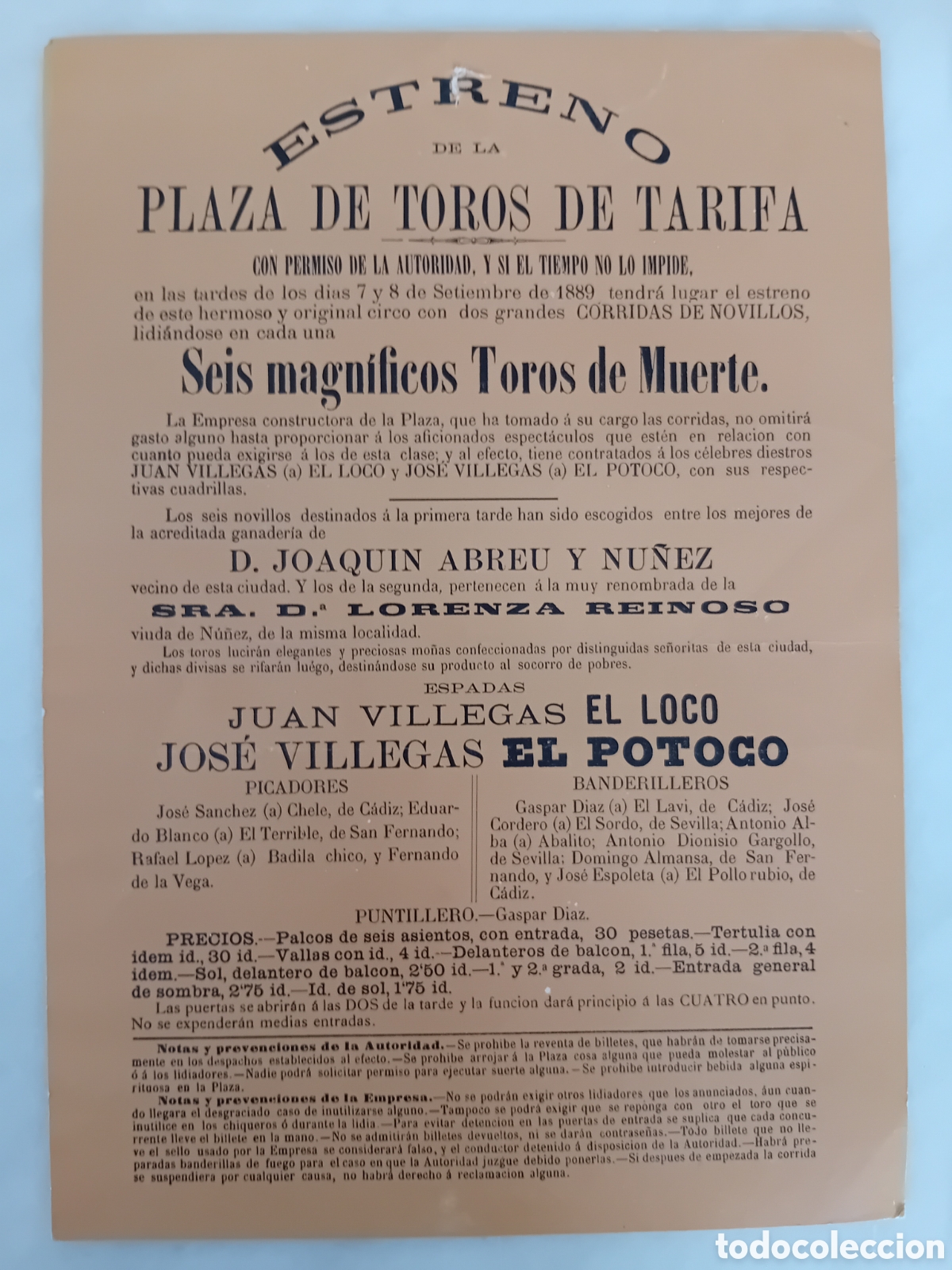 Carteles toros: cartel toros en Tarifa Centenario 1889-1989 - Foto 1