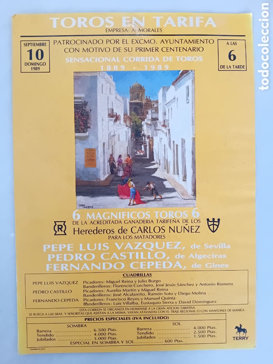 Carteles toros: cartel toros en Tarifa Centenario 1889-1989 - Foto 2
