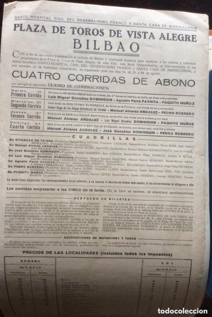 Carteles toros: Cartel de Toros Bilbao 1947 - Foto 2