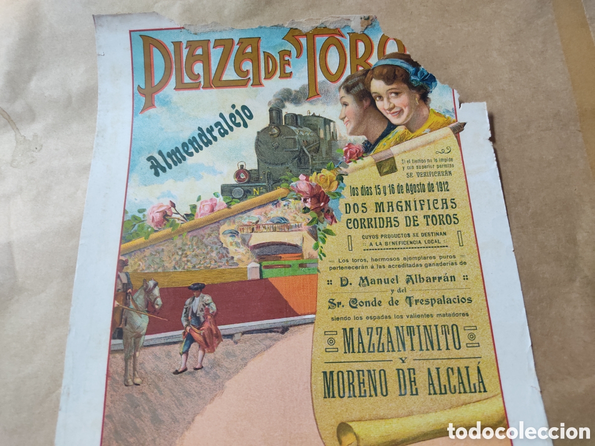 Carteles toros: Cartel Toros Almendralejo 1912 - Foto 2