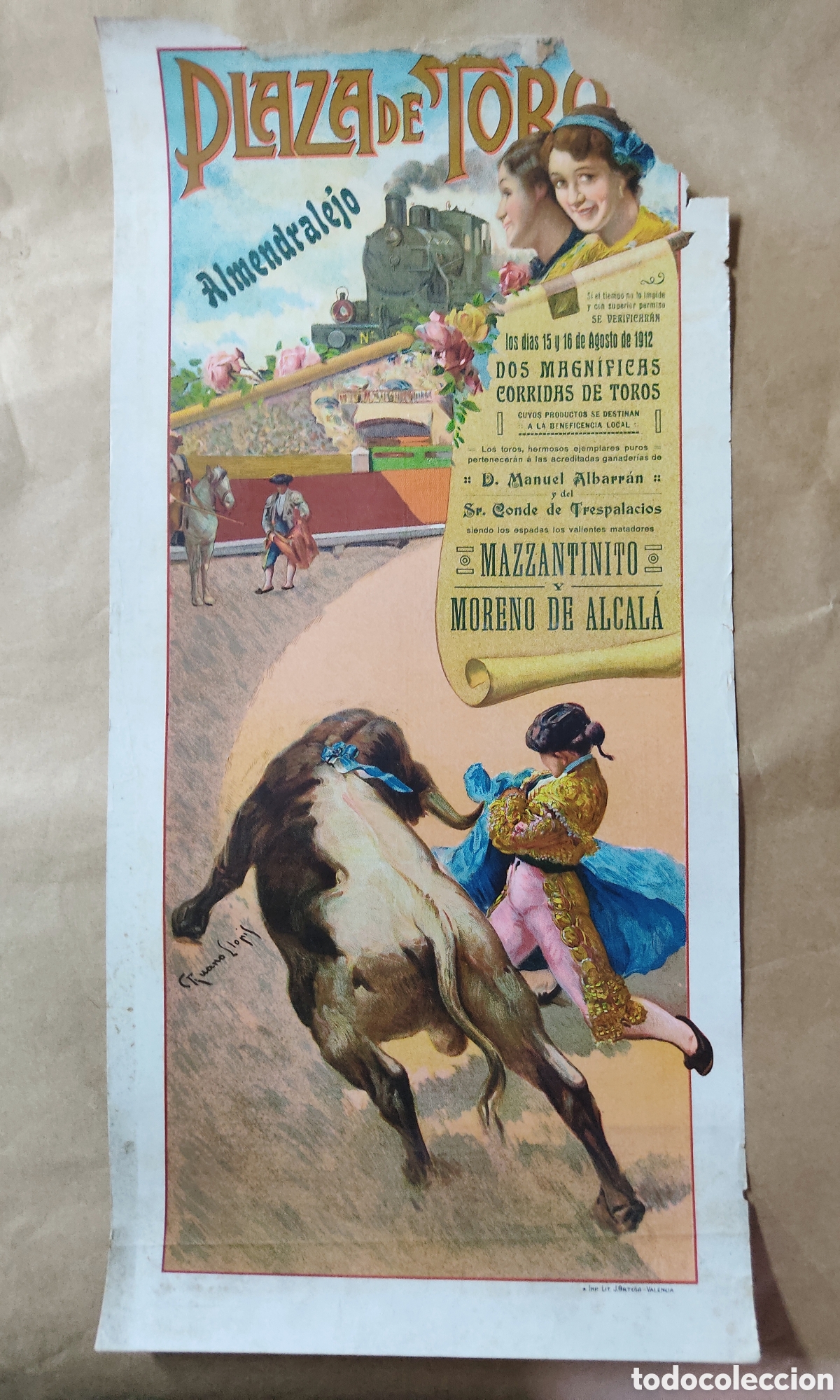 Carteles toros: Cartel Toros Almendralejo 1912 - Foto 1