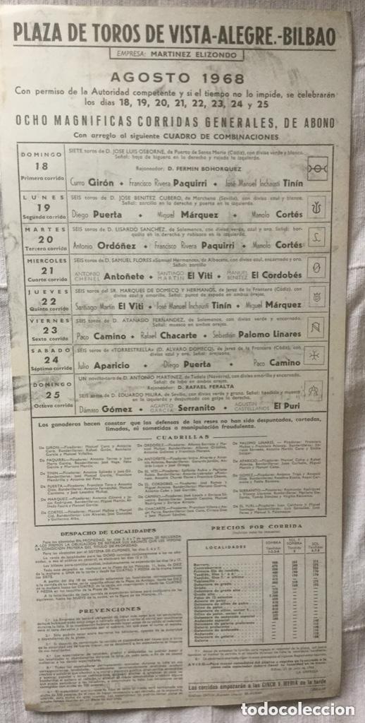 Carteles toros: CARTEL DE TOROS BILBAO 1968 - Foto 2
