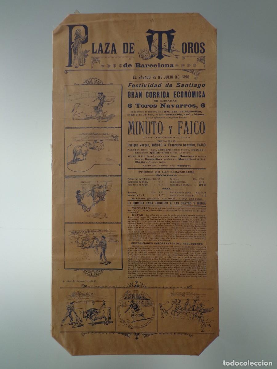 Plakate Stiere: CARTEL DE TOROS PLAZA DE BARCELONA 25 DE JULIO 1896. MINUTO Y FAICO