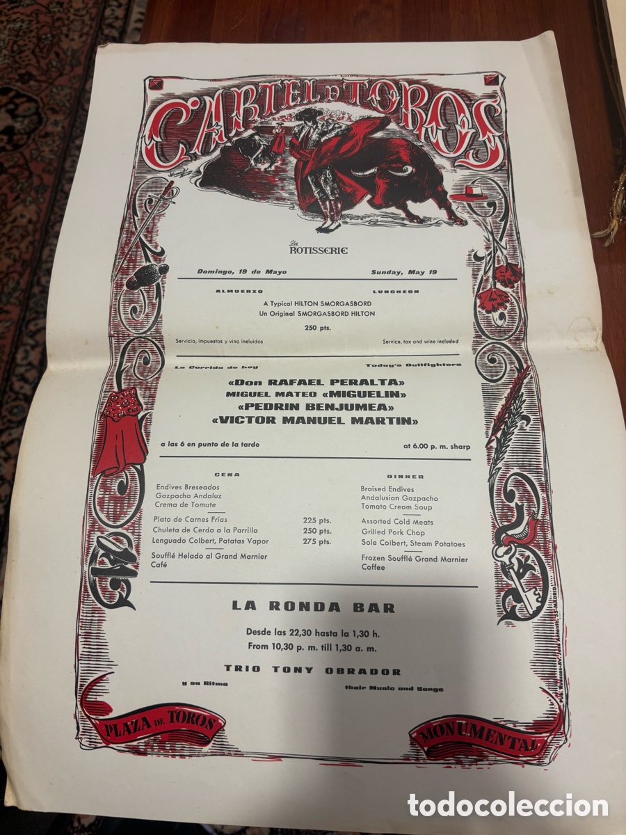 Carteles toros: Antiguo Cartel de toros con men&uacute; - Foto 1