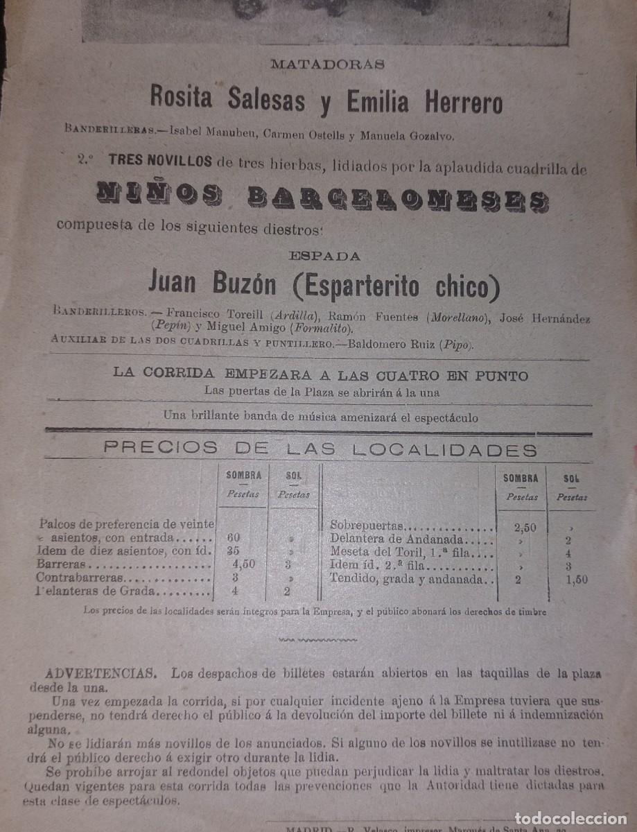 Carteles toros: PROGRAMA PLAZA DE TOROS DE OVIEDO. 4 DE JULIO DE 1897 - Foto 2