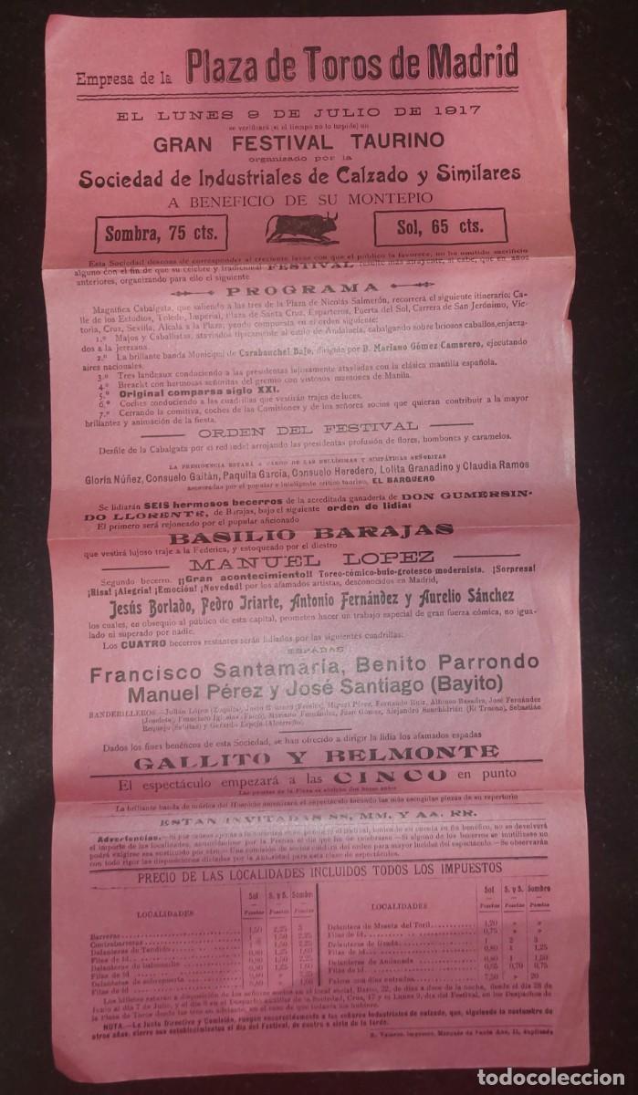 Carteles toros: PROGRAMA PLAZA DE TOROS DE MADRID. LUNES 9 DE JUNIO DE 1917. - Foto 1