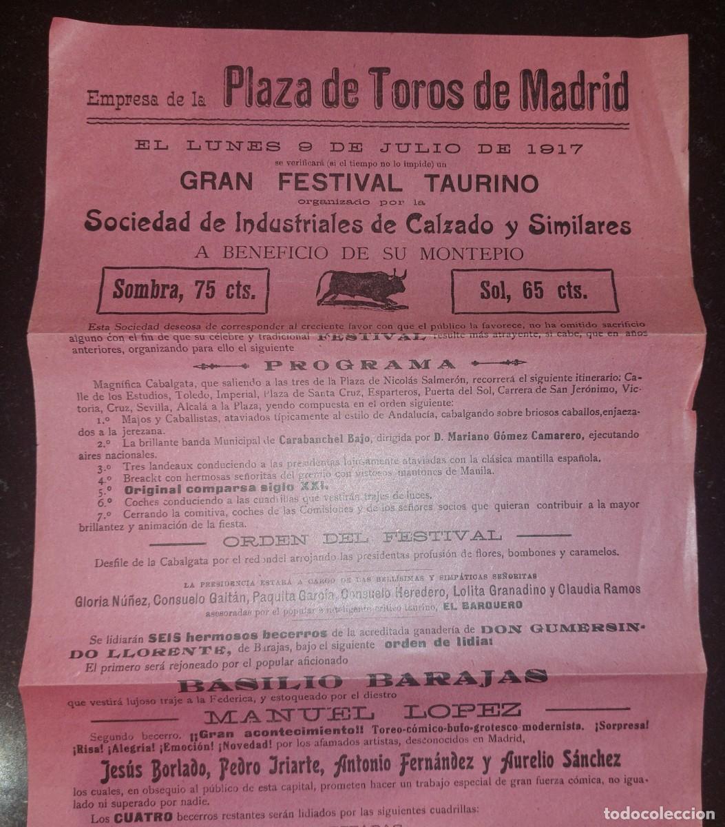Carteles toros: PROGRAMA PLAZA DE TOROS DE MADRID. LUNES 9 DE JUNIO DE 1917. - Foto 2