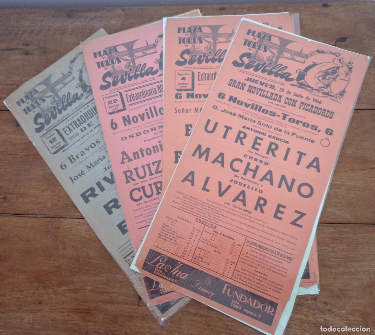 Plakate Stiere: LOTE 4 CARTELES DE TOROS PLAZA DE SEVILLA 1968 Y 1969.