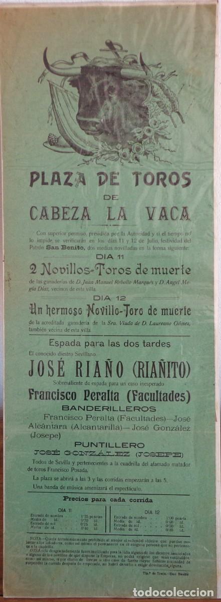 Plakate Stiere: CARTEL DE TOROS PLAZA DE CABEZA LA VACA. JOSE RIA&Ntilde;O, FRANCISCO PERALTA,ALCANTARILLA, JOSEPE.