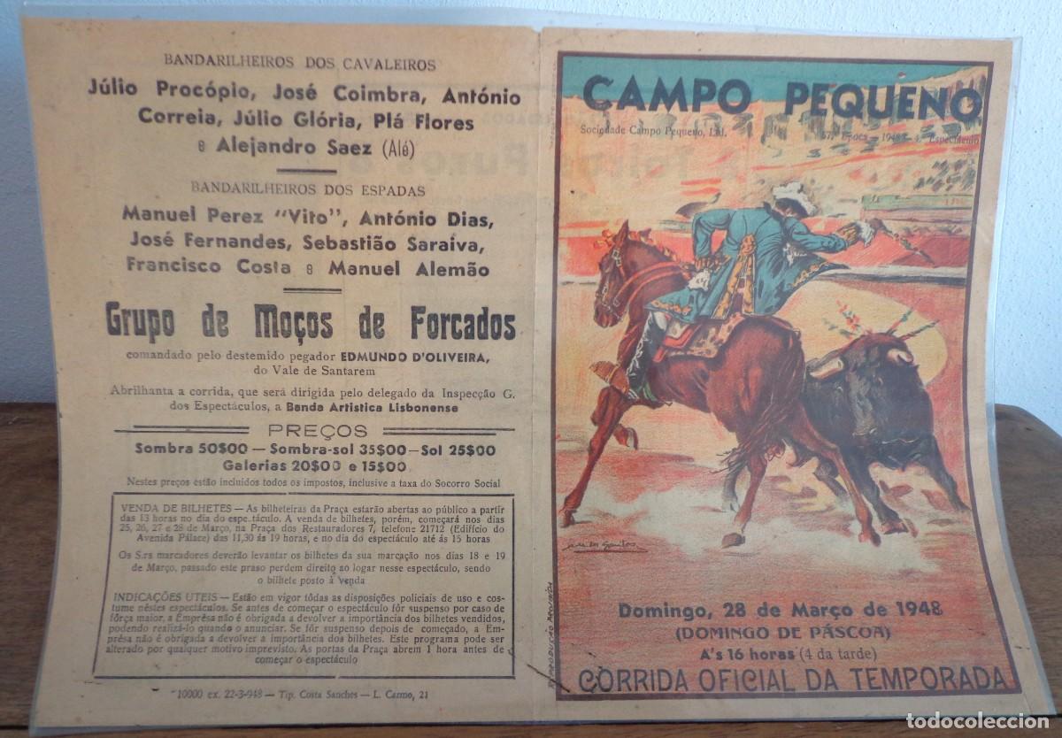 Plakate Stiere: DIPTICO.CARTEL DE TOROS CAMPO PEQUE&Ntilde;O (LISBOA) 28 MARZO 1948.CASIMIRO, CONDE, VITO, AUGUSTO GOMES.