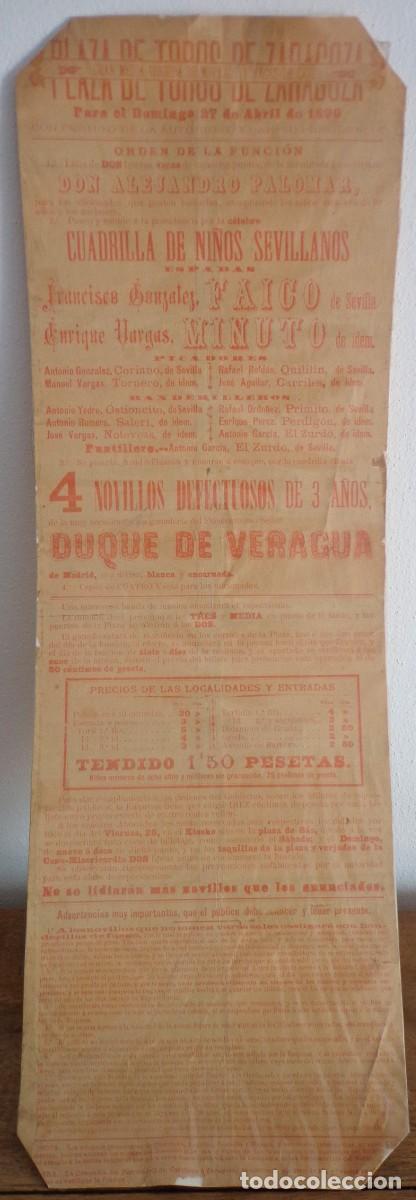 Cartazes Touros: CARTEL DE TOROS PLAZA DE ZARAGOZA 27 ABRIL 1890. FAICO Y MINUTO.