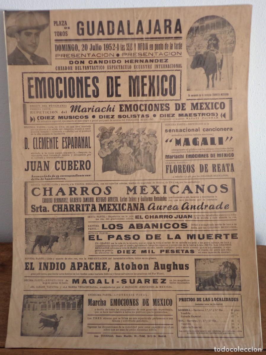 Cartazes Touros: CARTEL DE TOROS PLAZA DE GUADALAJARA (MEXICO) 1952.CLEMENTE ESPADANAL,JUAN CUBERO,AUREA ANDRADE.