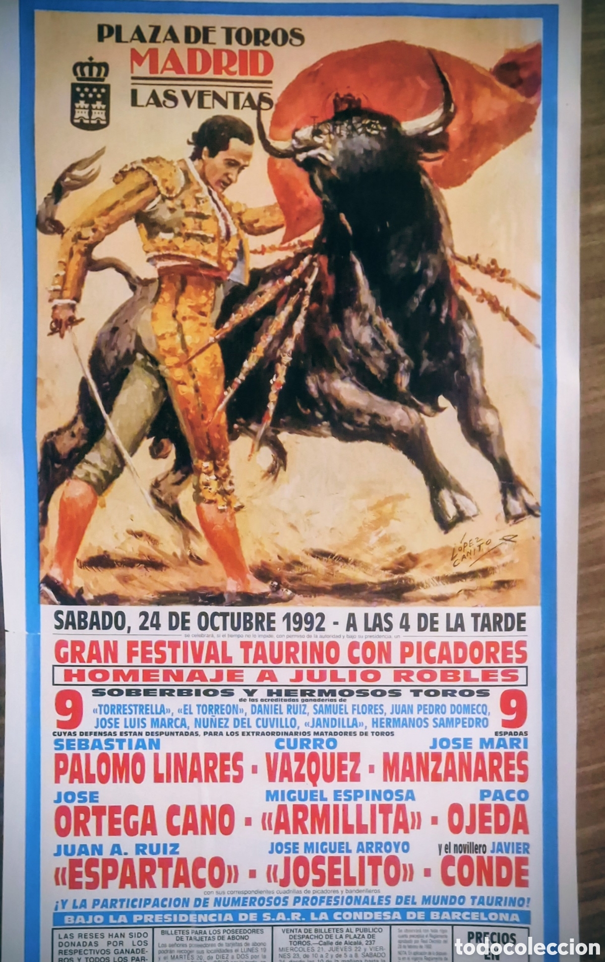 Carteles toros: Cartel de toros Madrid 1992 - Foto 1