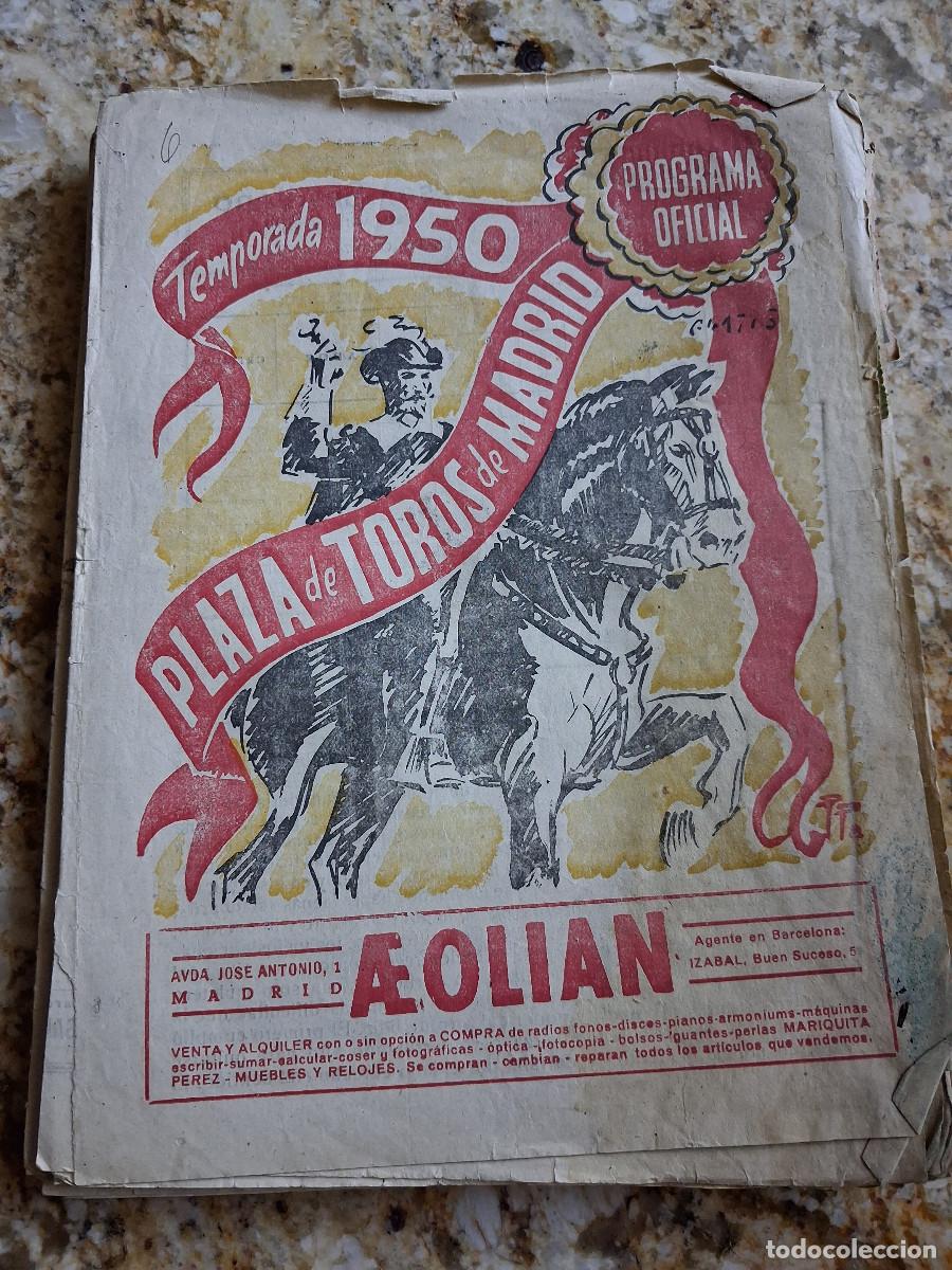 Carteles toros: Programas de toros. Madrid. Temporada 1950. Lote de 16 programas del a&ntilde;o. - Foto 1
