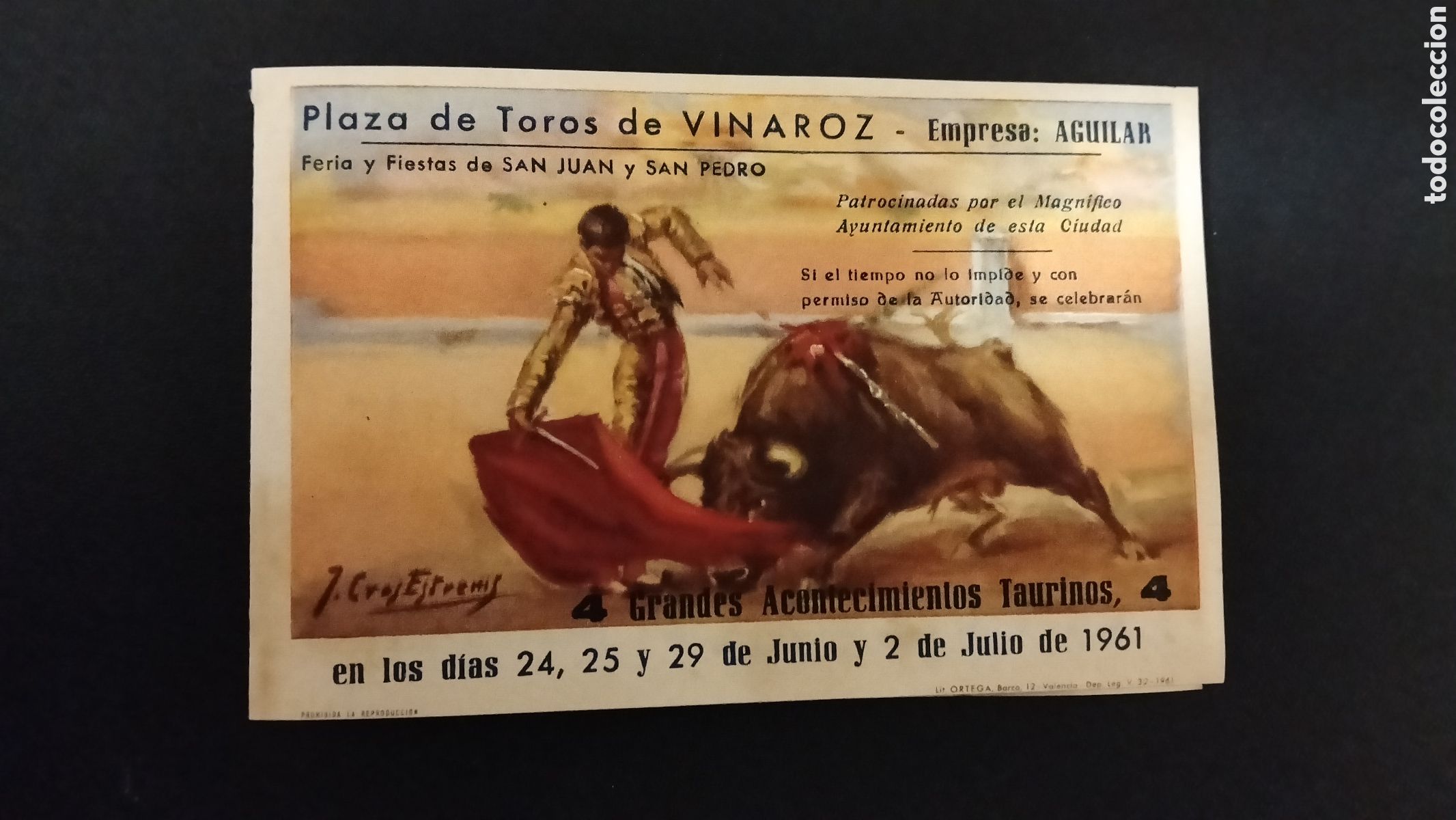 Plakate Stiere: PROGRAMA DE MANO - PLAZA DE TOROS VINAROZ 1961 - CESAR GIRON - FERMIN MURILLO - EL MILLONARIO