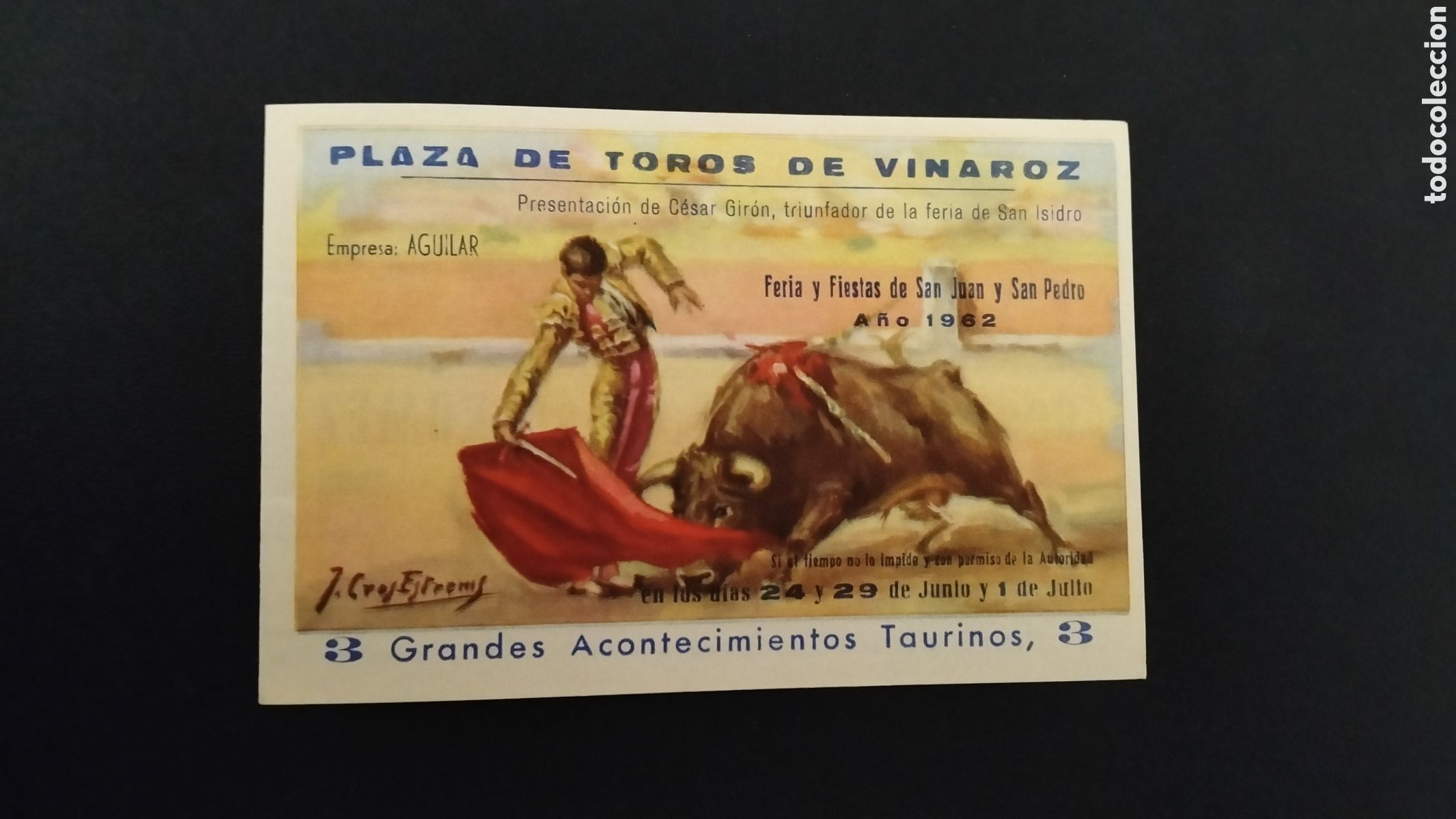 Plakate Stiere: PROGRAMA DE MANO - PLAZA DE TOROS VINAROZ 1962 - CESAR GIRON - DAMASO GOMEZ - JOSE MARIA CLAVEL