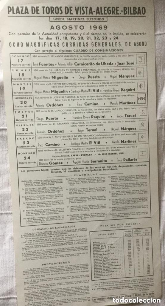 Carteles toros: CARTEL DE TOROS BILBAO 1969 - Foto 2