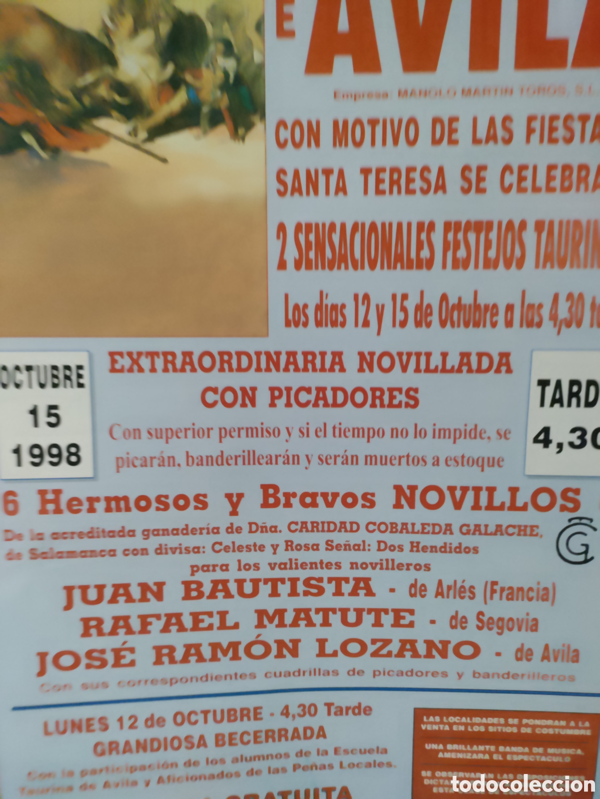Carteles toros: Plaza de Toros de &Aacute;vila en octubre de 1998 - Foto 3