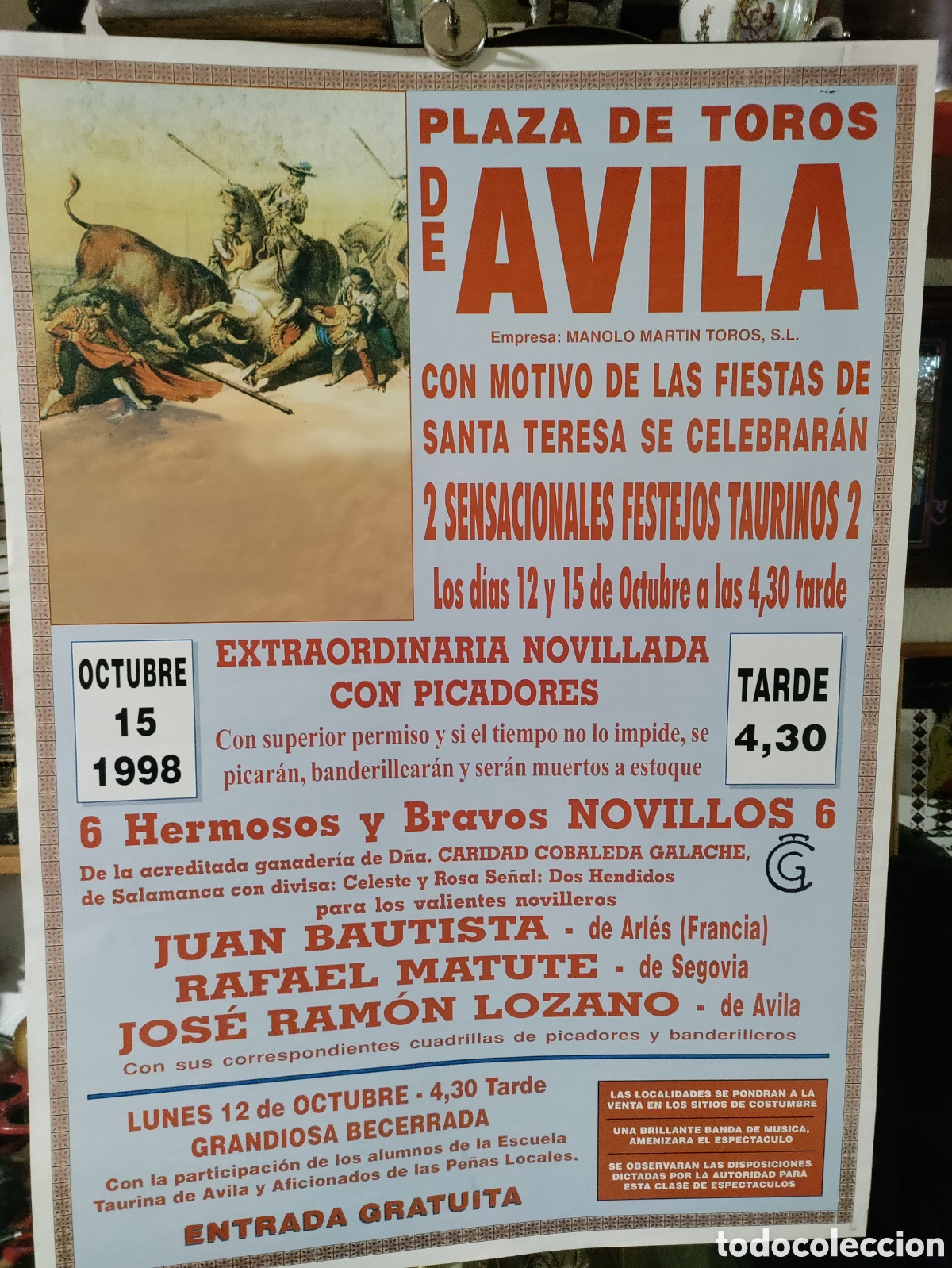 Carteles toros: Plaza de Toros de &Aacute;vila en octubre de 1998 - Foto 1