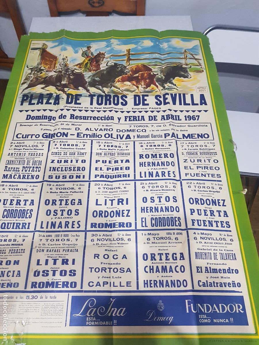 Carteles Toros: PLAZA DE TOROIS DE SEVILLA,DOMINGO DE RRESURECCION Y FERIA DE ABRIL 1967