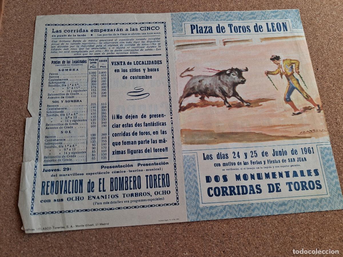 Carteles Toros: Cartel de toros. Le&oacute;n. 24 y 25 junio 1961. Dos corridas de toros.