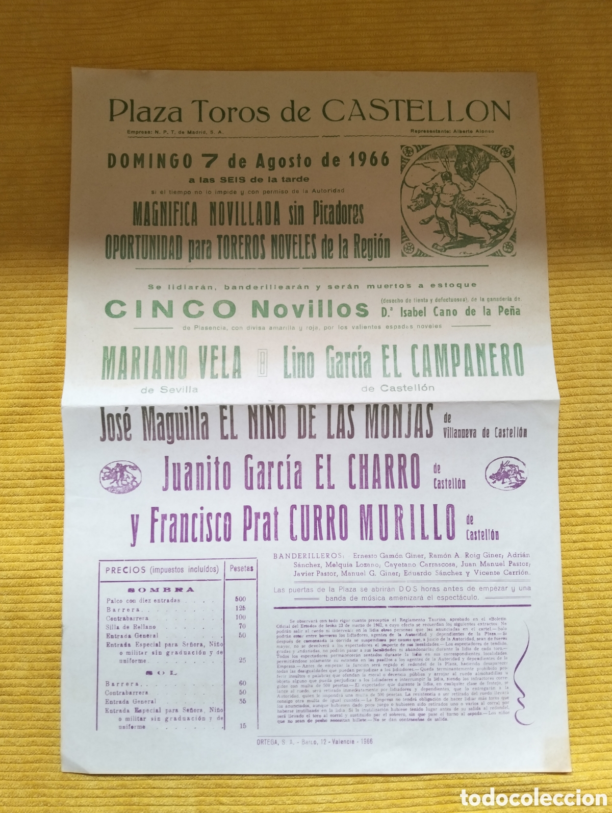 Carteles Toros: CARTEL PLAZA DE TOROS CASTELLON 7 AGOSTO 1966 MARIANO VELA EL CAMPANERO JOSE MAGUILLA EL CHARRO