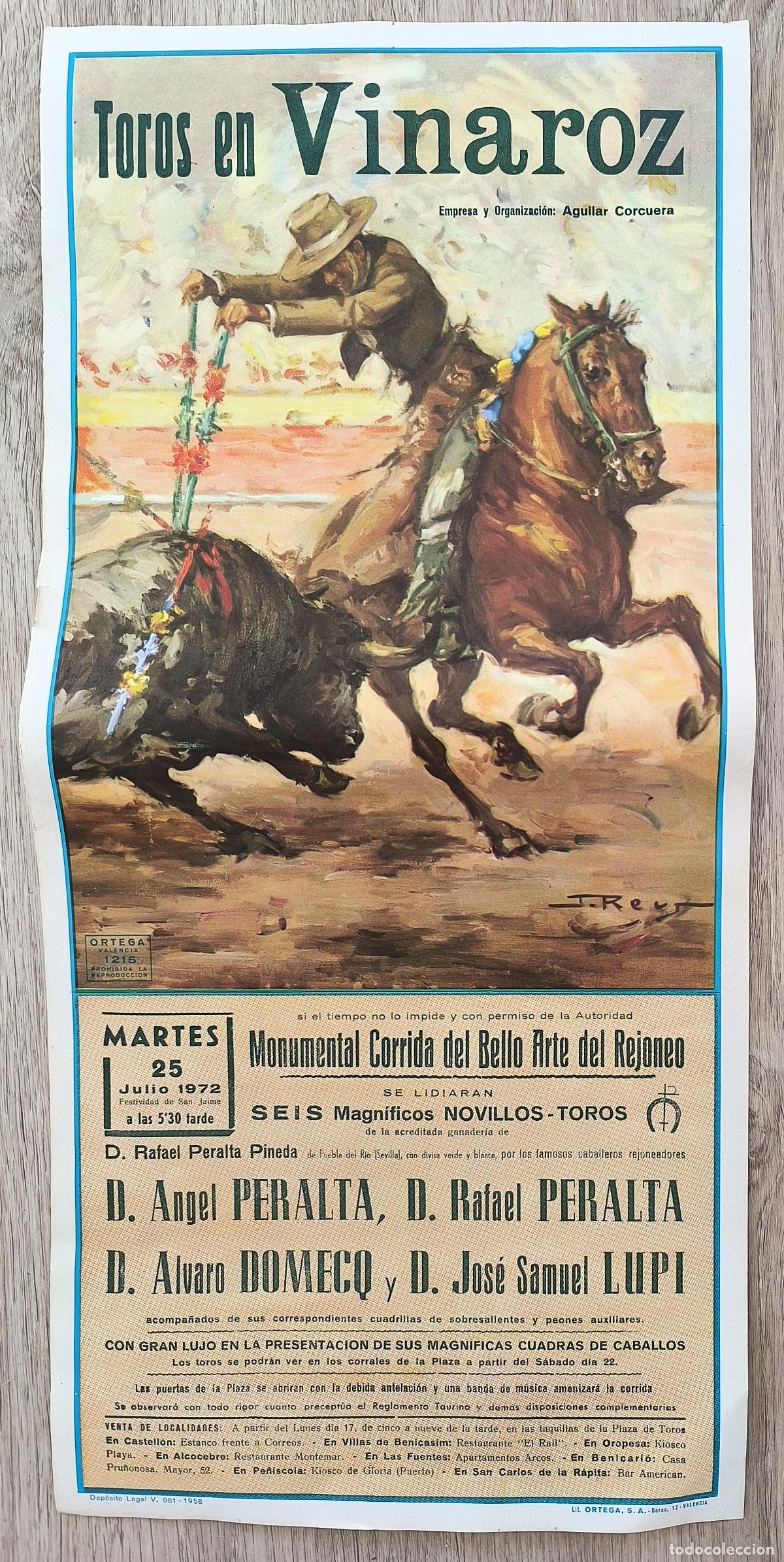 Carteles Toros: RW CARTEL PLAZA TOROS VINAROZCASTELLON 1972 ANGEL PERALTA RAFAEL PERALTA LUPI J REUS CT476 RR