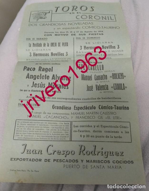 Carteles Toros: EL CORONIL, 1964, ANTIGUO CARTEL CORRIDA DE TOROS, 21X37 CMS