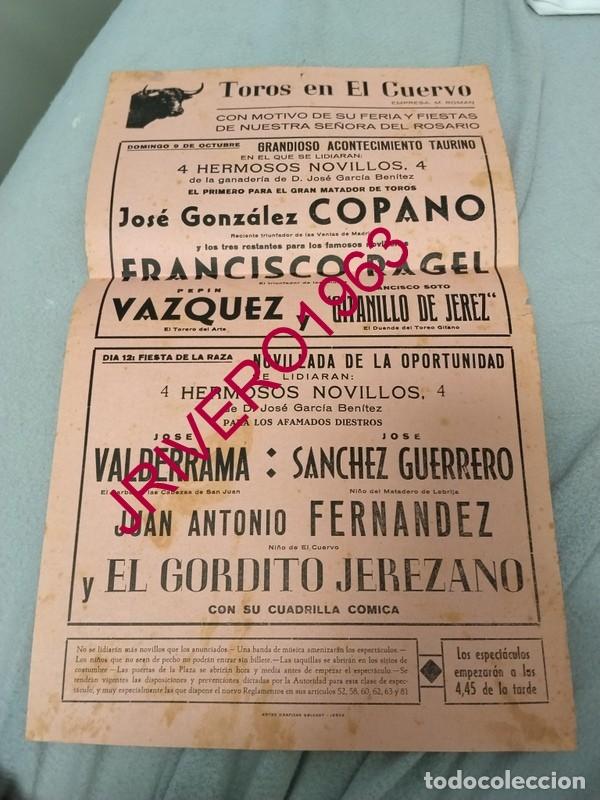 Carteles Toros: EL CUERVO, A&Ntilde;OS 60, ANTIGUO CARTEL CORRIDA DE TOROS, 21X36 CMS