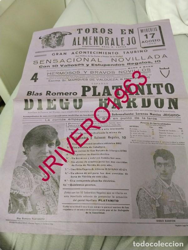 Carteles Toros: ALMENDRALEJO, 1966, ANTIGUO CARTEL CORRIDA DE TOROS, 32X45 CMS