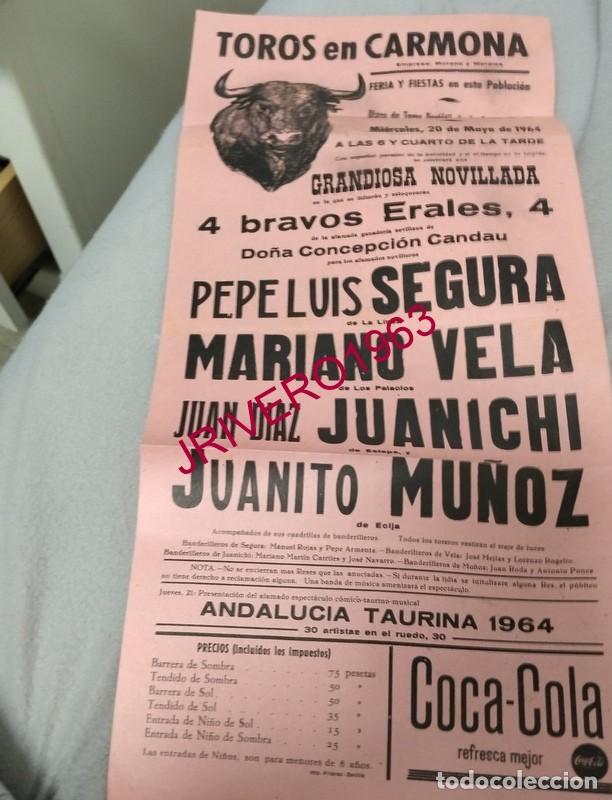 Carteles Toros: CARMONA, 1964, ANTIGUO CARTEL CORRIDA DE TOROS, 21X42 CMS