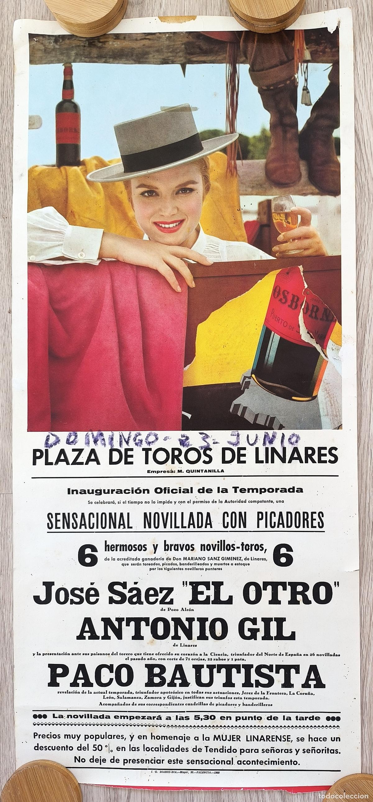Carteles Toros: RW CARTEL PLAZA TOROS LINARES JAEN 1968 EL OTRO ANTONIO GIL PACO BAUTISTA OSBORNE CT496