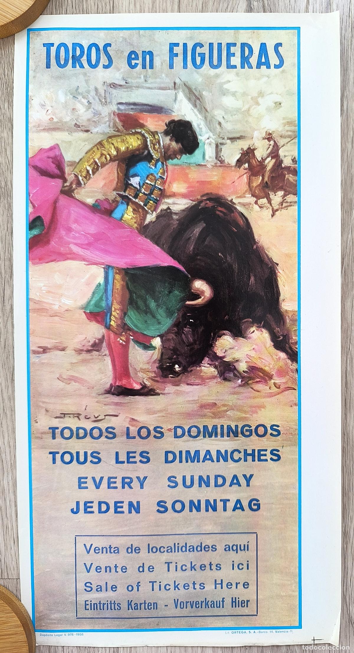 Carteles Toros: RW CARTEL TOROS EN FIGUERAS GERONA J REUS LITOGRAFIA ORTEGA CT499