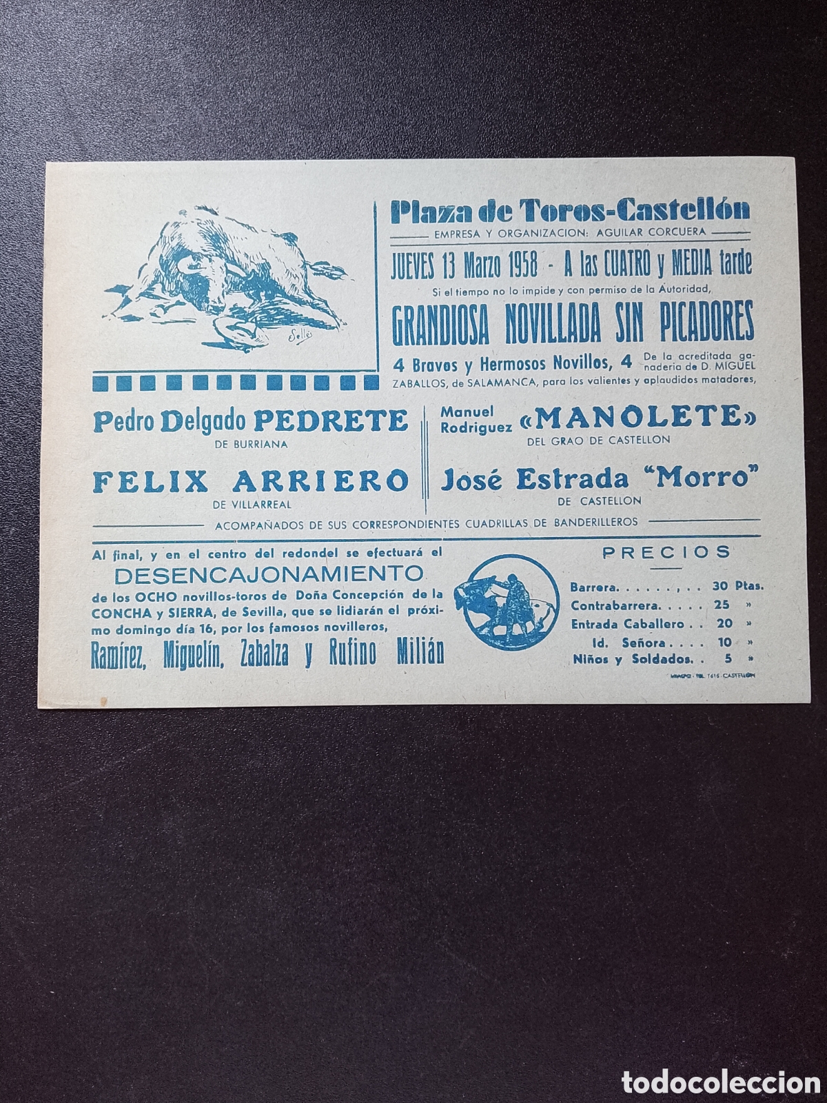 Carteles Toros: CARTEL PLAZA DE TOROS CASTELLON 13 MARZO 1958 PEDRETE ARRIERO MANOLETE MORRO