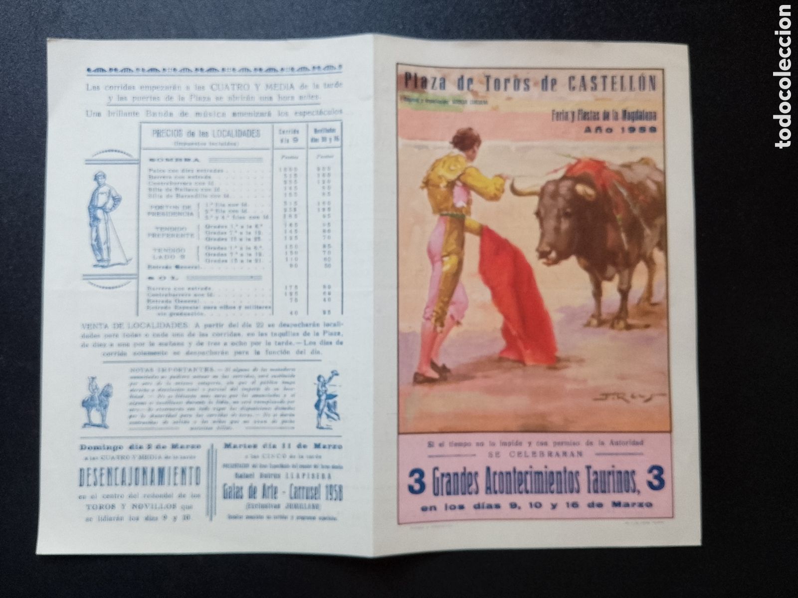 Carteles Toros: CARTEL PLAZA DE TOROS CASTELLON 9 10 16 MARZO 1958 ORDO&Ntilde;EZ CACERES CHAMACO RAMIREZ CABA&Ntilde;ERO VERGARA