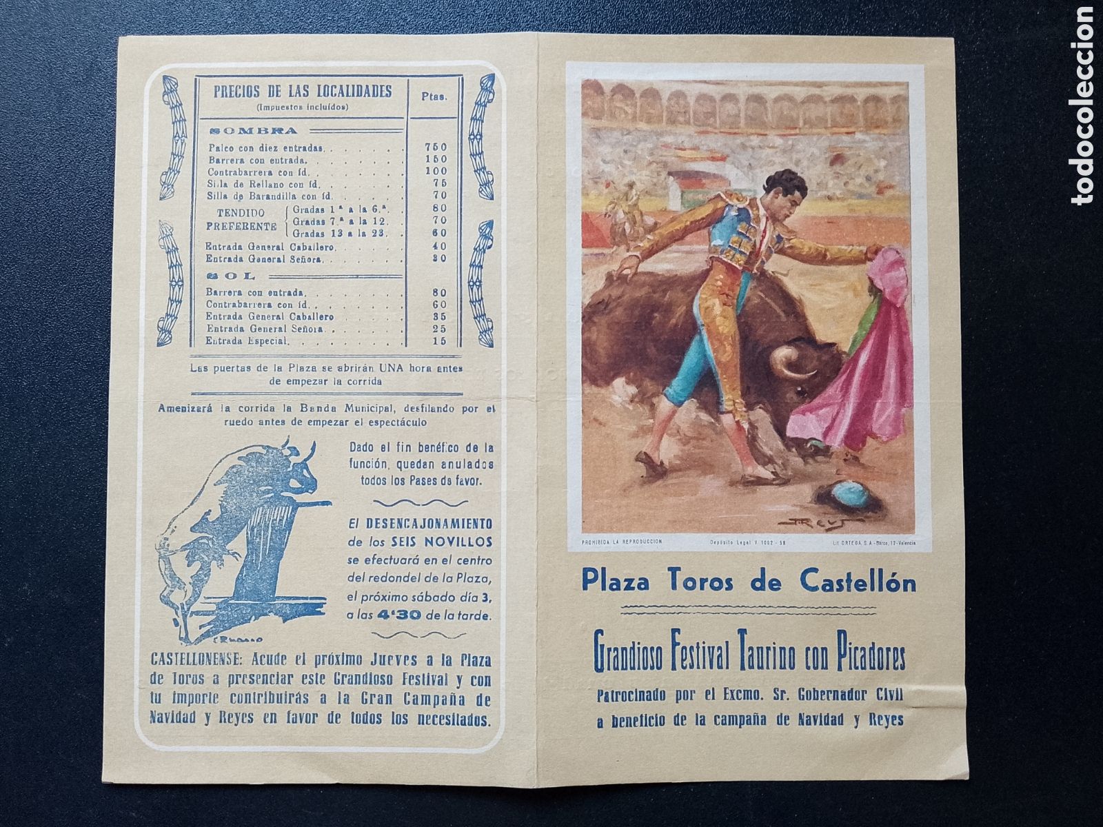 Carteles Toros: CARTEL PLAZA DE TOROS CASTELLON 8 DICIEMBRE 1960 BIENVENIDA SEGURA RAMIREZ CLAVEL SERNA