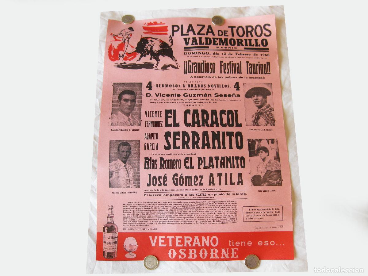 Carteles Toros: CARTEL DE TOROS DE LA PLAZA DE TOROS DE VALDEMORILLO. 1966. FESTIVAL TAURINO