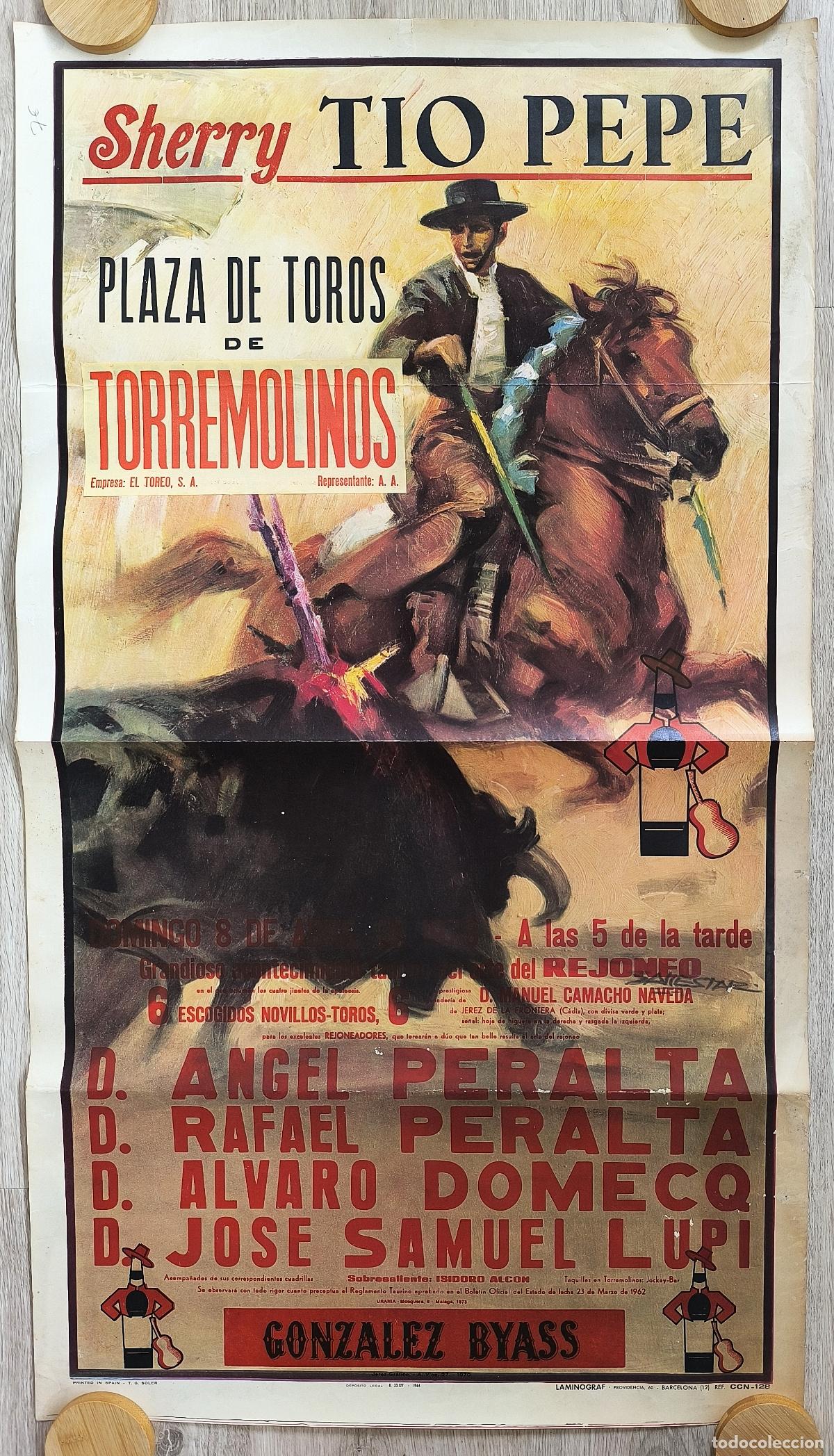Carteles Toros: RW CARTEL PLAZA TOROS TORREMOLINOS MALAGA 1973 SHERRY TIO PEPE PERALTA DOMENECQ LUPI CT519