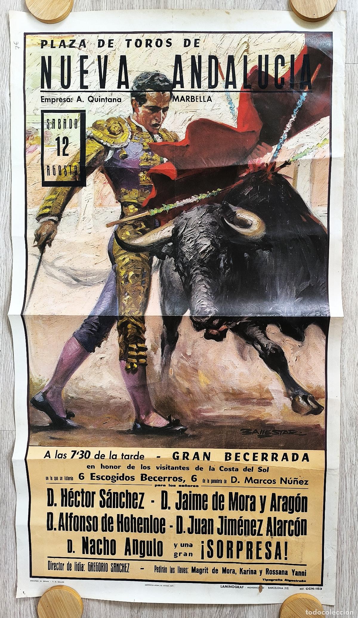 Carteles Toros: RW CARTEL PLAZA TOROS NUEVA ANDALUCIA MARBELLA HECTOR SANCHEZ JAIME DE MORA BALLESTAR CT521