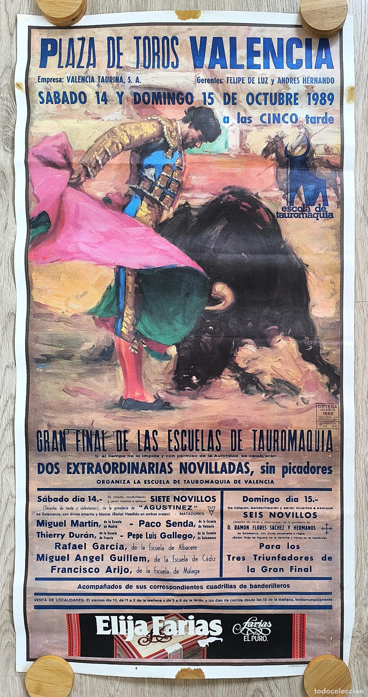 Carteles Toros: RW CARTEL PLAZA TOROS VALENCIA 1989 PACO SENDA PEPE LUIS GALLEGO FRANCISCO ARIJO J REUS CT528