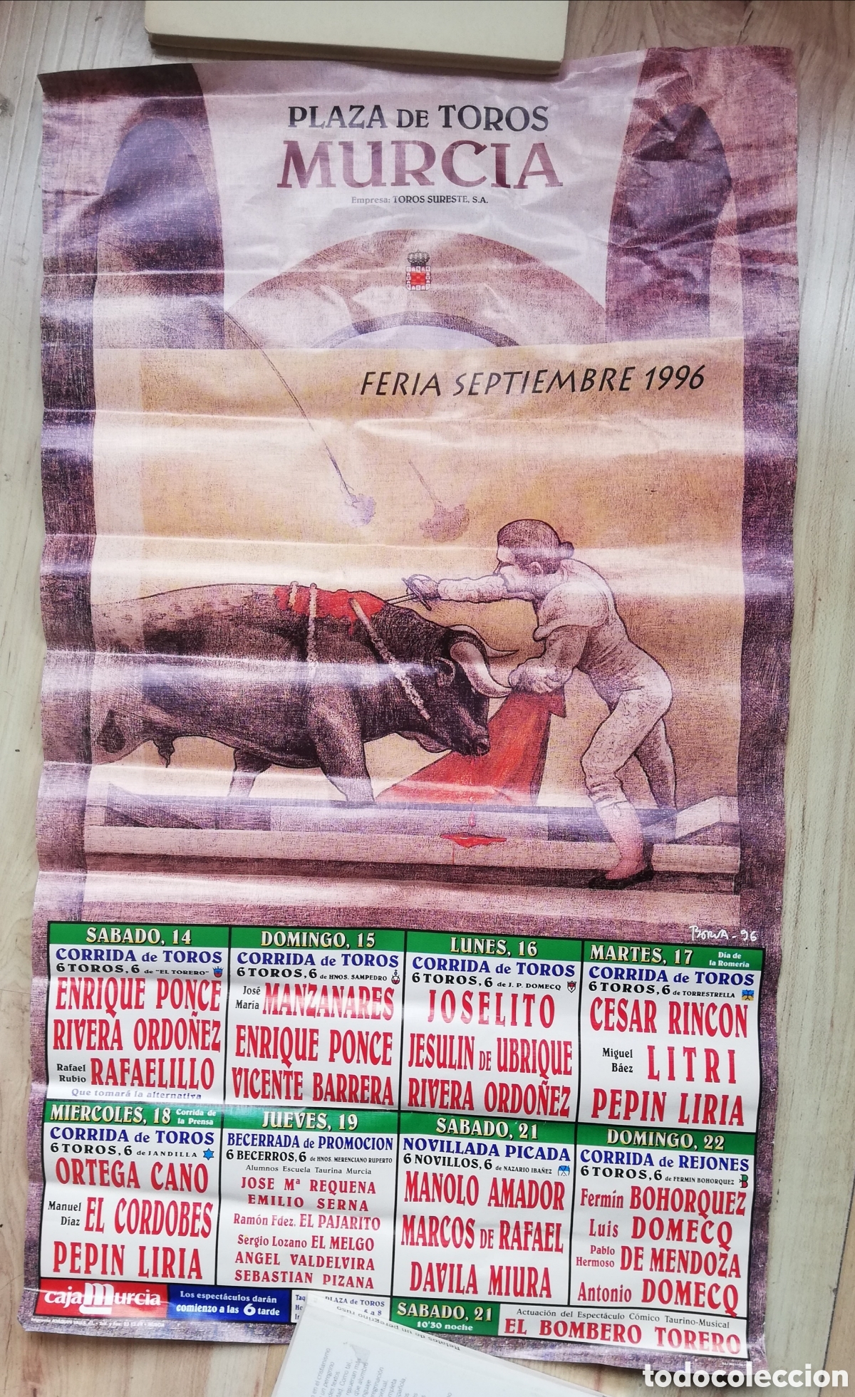 Carteles Toros: Cartel de Toros. Plaza de toros Murcia. Feria Septiembre 1996. Pintura de Borna