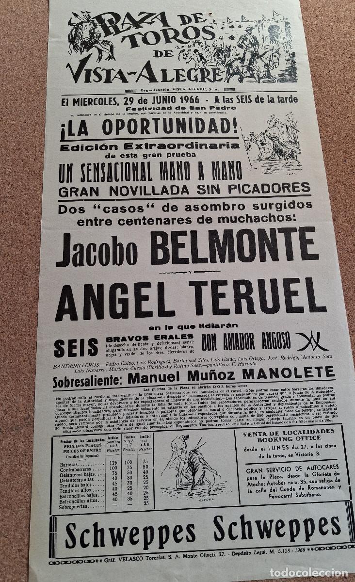 Carteles Toros: Cartel de toros. Vista-Alegre. 29 junio 1966. La Oportunidad. Jacobo Belmonte y &Aacute;ngel Teruel.