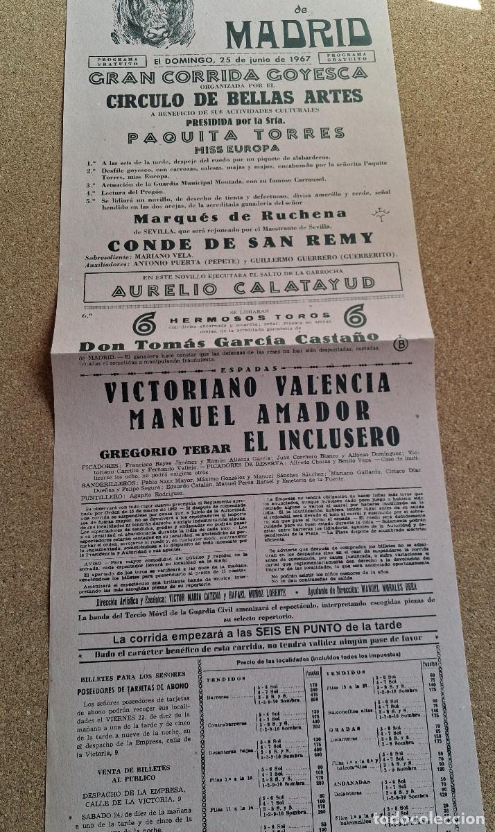 Carteles Toros: Cartel de toros. Madrid. 25 junio 1967. Victoriano Valencia, Manuel Amador, El Inclusero.
