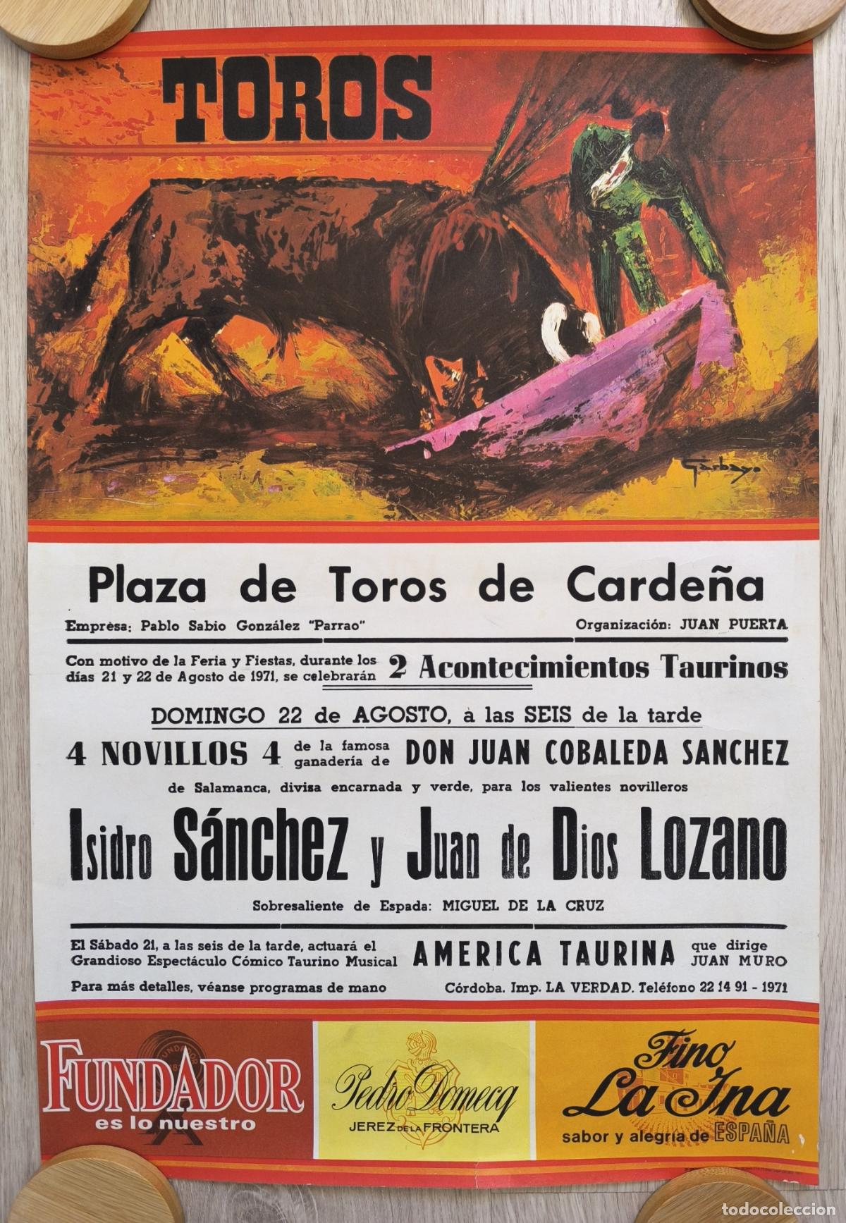 Plakate Stiere: RW CARTEL PLAZA TOROS CARDE&Ntilde;A CORDOBA 1971 ISIDRO SANCHEZ JUAN DE DIOS LOZANO GARBAYO CT539