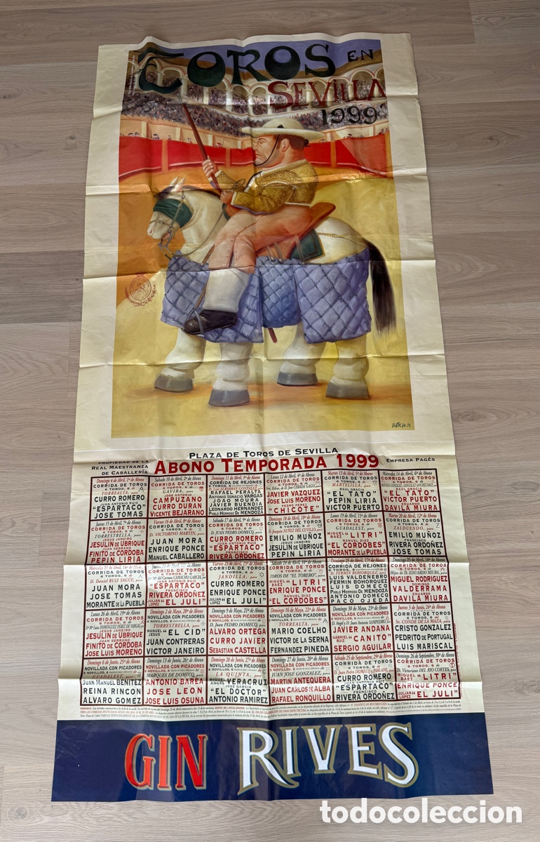 Bull Posters: Cartel original Toros en Sevilla 1999 &ndash; Real Maestranza &ndash; Dise&ntilde;o estilo Botero