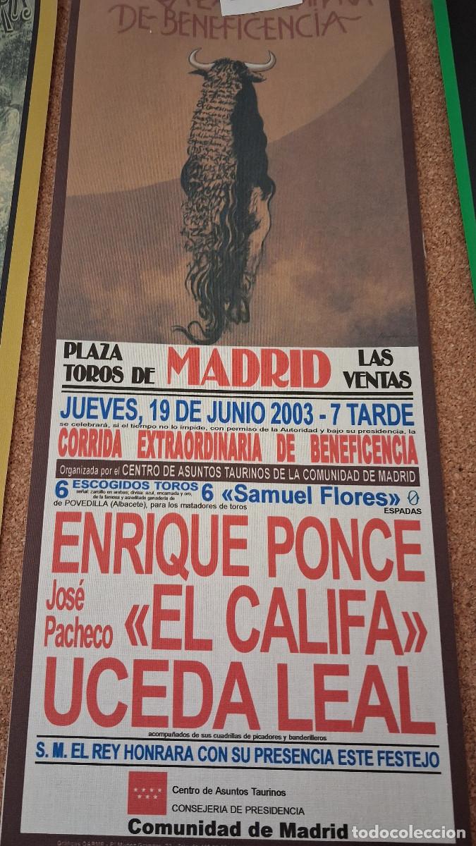 Carteles Toros: Cartel de toros de tela. Madrid. 19 de junio de 2003. Corrida extraordinaria de Beneficencia