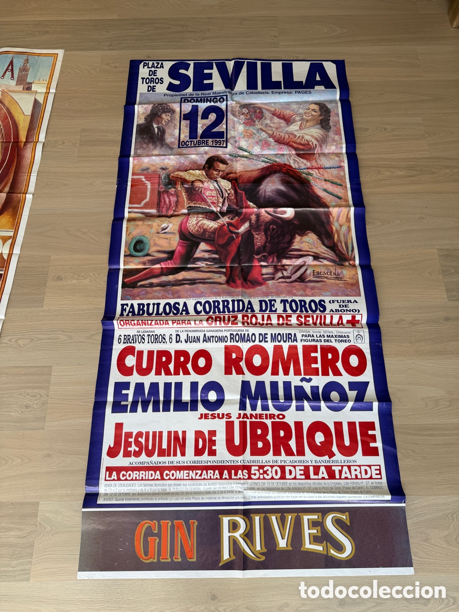 Carteles Toros: Cartel taurino Plaza de Toros de Sevilla 12 octubre 1997 Curro Romero Jesul&iacute;n de Ubrique