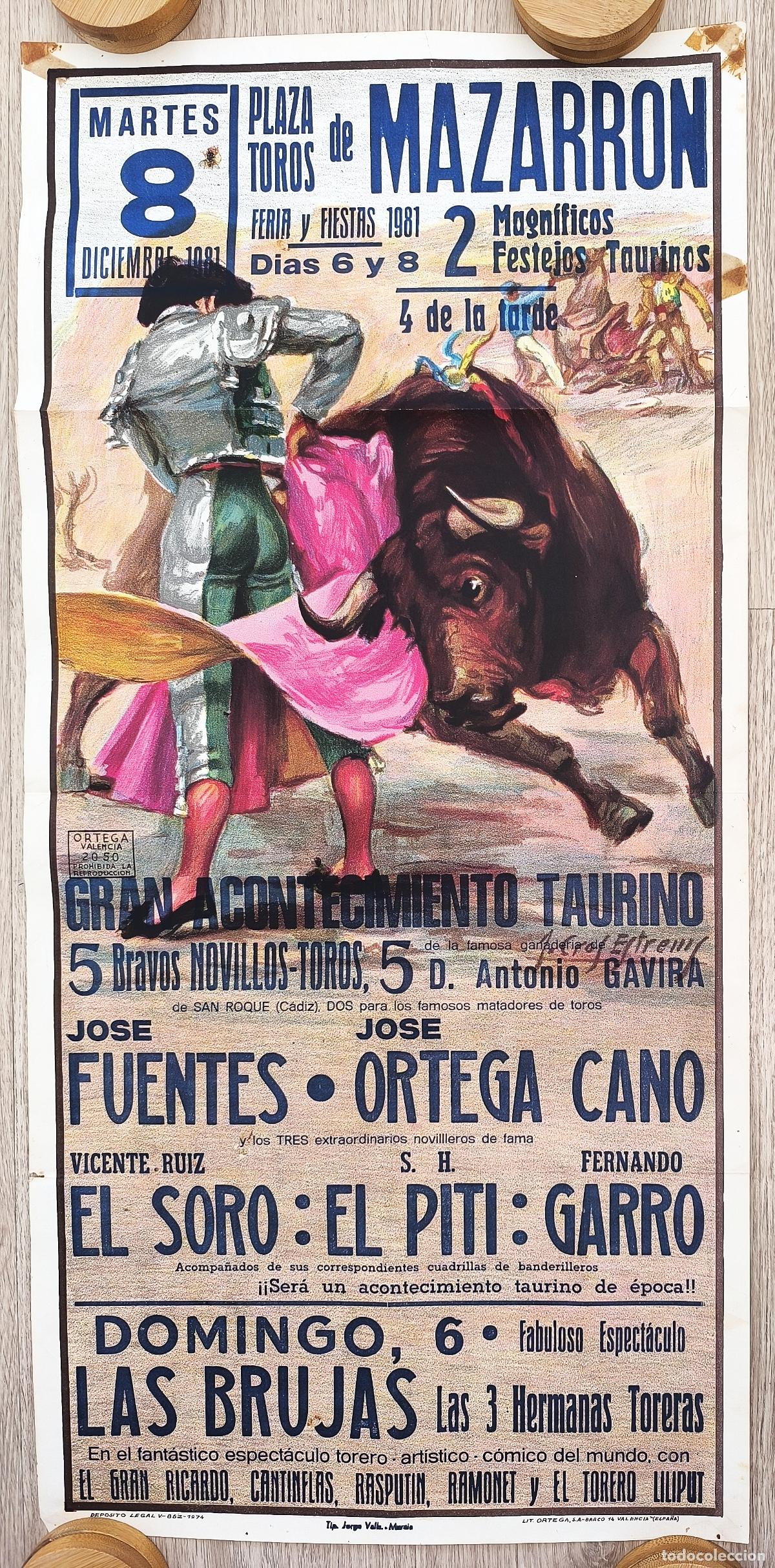 Carteles Toros: RW CARTEL PLAZA TOROS MAZARRON MURCIA 1981 ORTEGA CANO EL SORO GARRO J CROS CT562